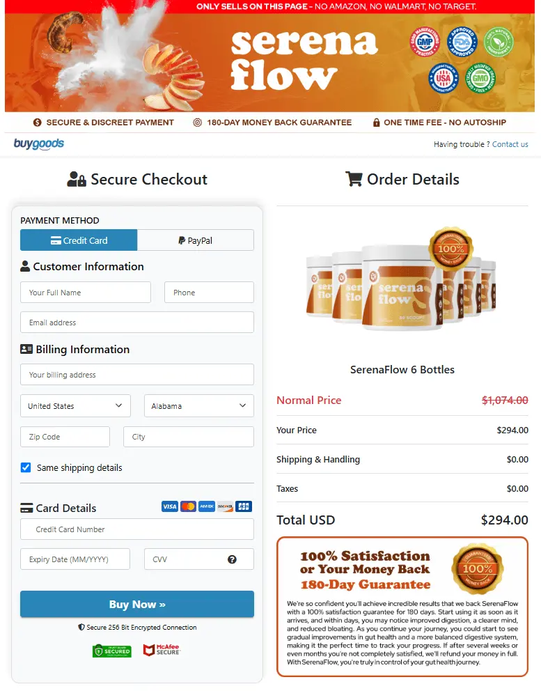 SerenaFlow order form